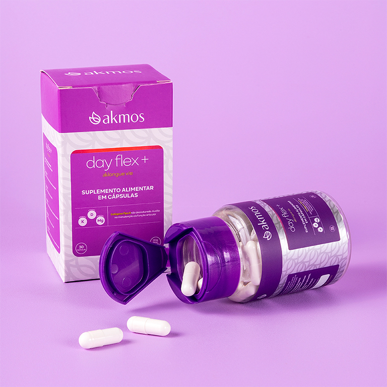 Colágeno Tipo 2 Não Desnaturado, Vitamina K2, D3 e Magnésio - Day Flex + - AKMOS
