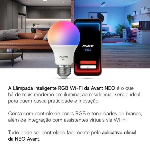 Lâmpada Led Rgb Smart Wi-fi Bulbo Pera Neo 10w E27 Bivolt | RGB | 127/220V | AVANT - Imagem 7