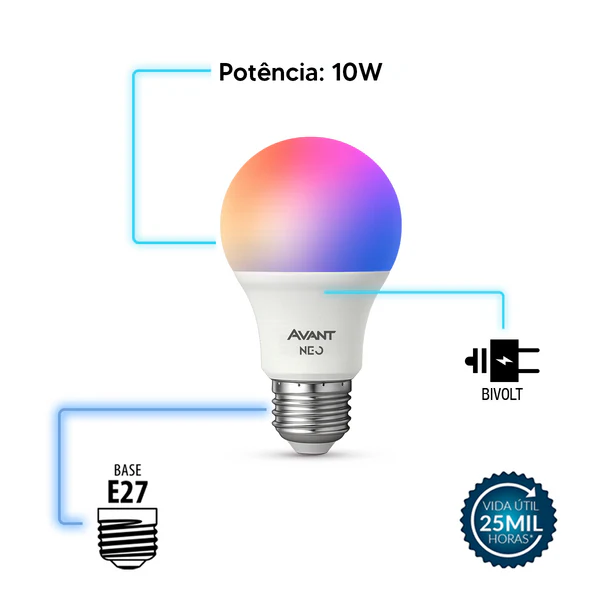 Lâmpada Led Rgb Smart Wi-fi Bulbo Pera Neo 10w E27 Bivolt | RGB | 127/220V | AVANT - Imagem 5