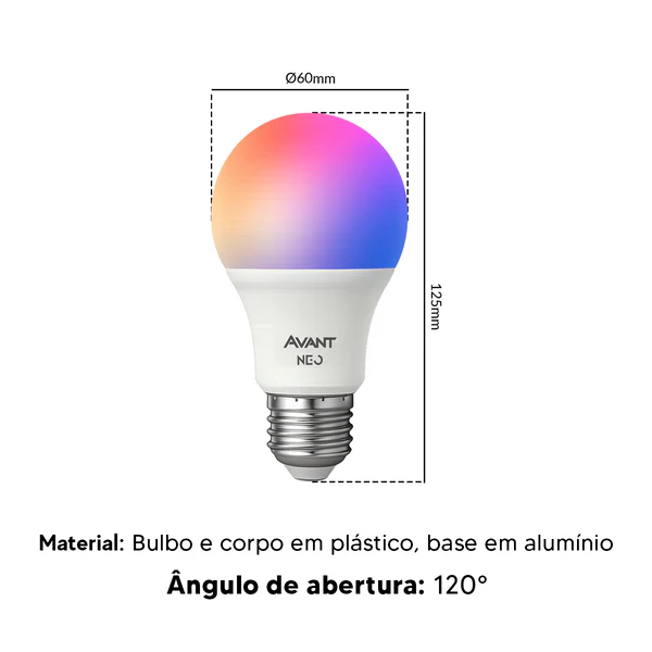 Lâmpada Led Rgb Smart Wi-fi Bulbo Pera Neo 10w E27 Bivolt | RGB | 127/220V | AVANT - Imagem 8